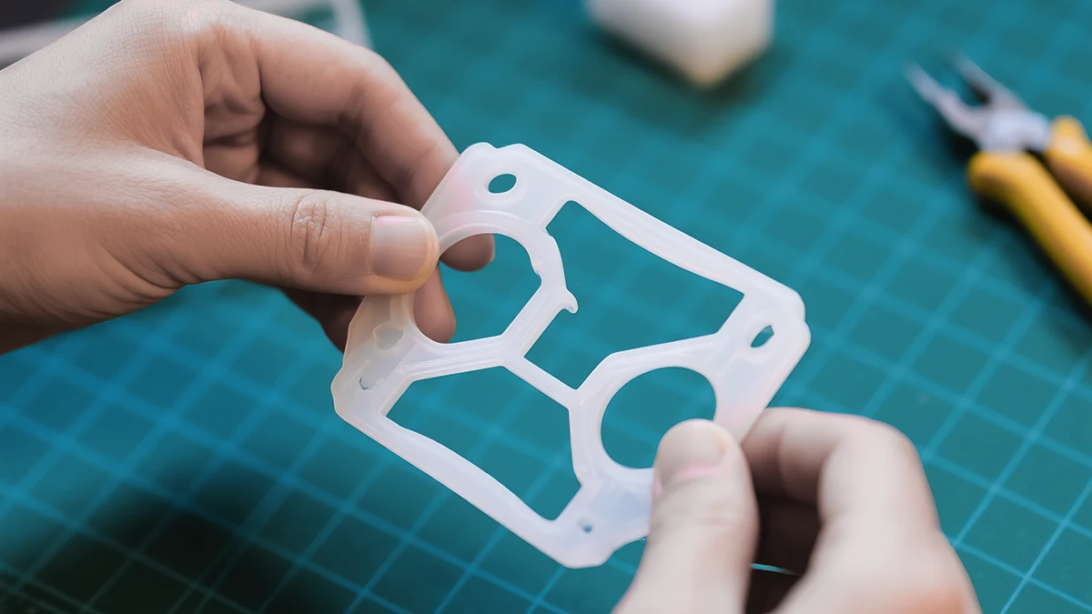 Ręce montujące plastikowy prototyp podczas wczesnego rozwoju produktu