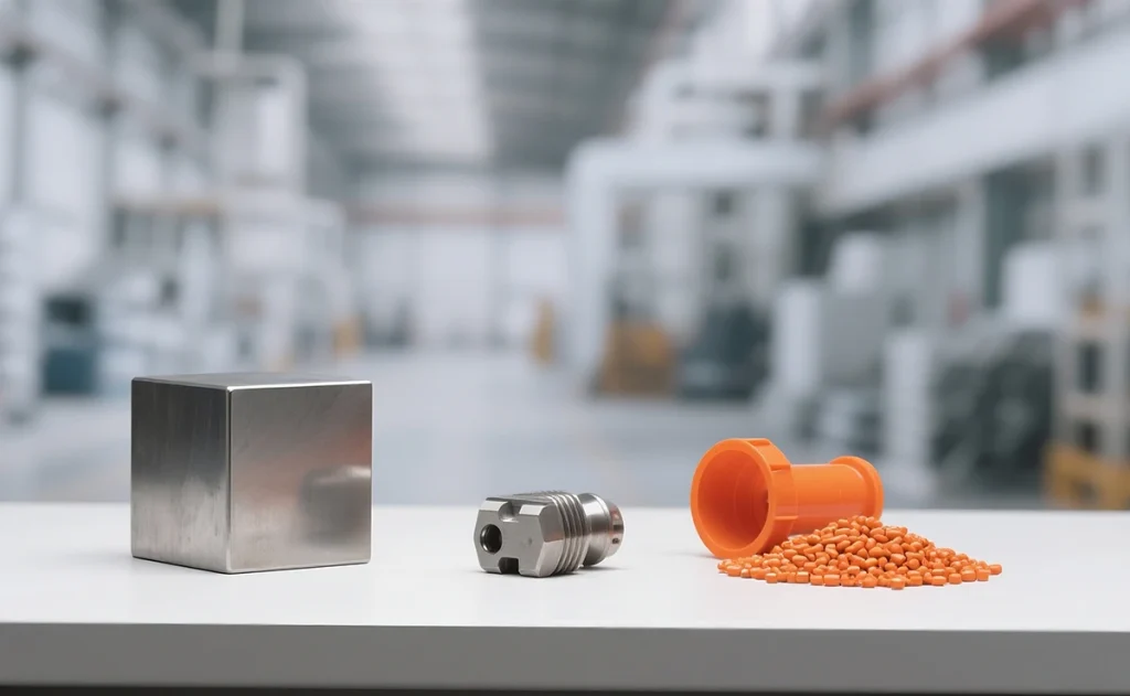 Proces produkcji części metalowych i plastikowych w warsztacie obróbki CNC i formowania wtryskowego